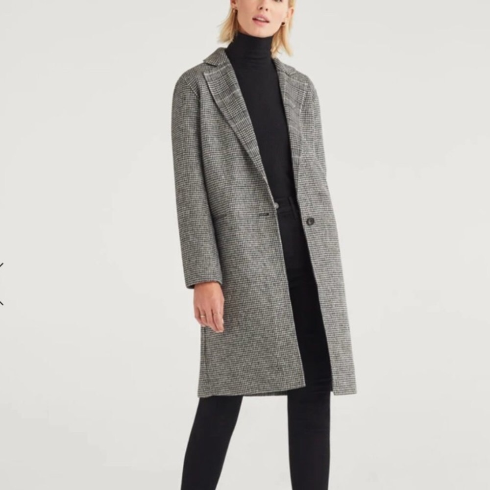 Houndstooth wool blend coat